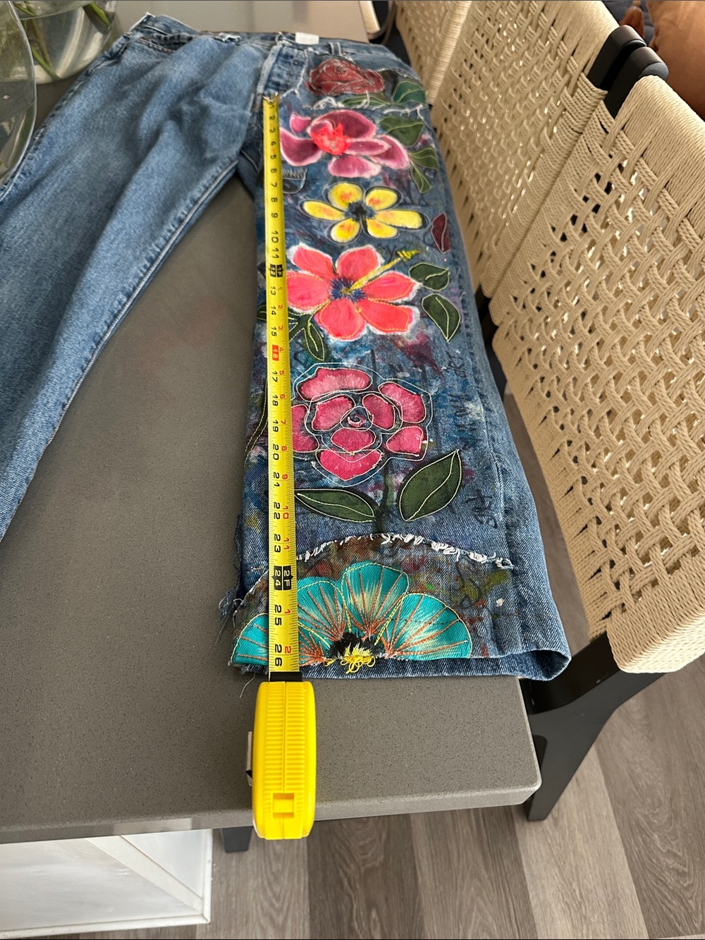 Blue Floral-Embroidered painted water safe Women’s Jeans free people - Picture 5 of 8